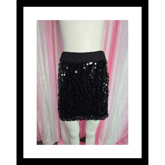 Arden  B Sequin  Black Lined High Waist Mini Skirt Size Large - Picture 1 of 7